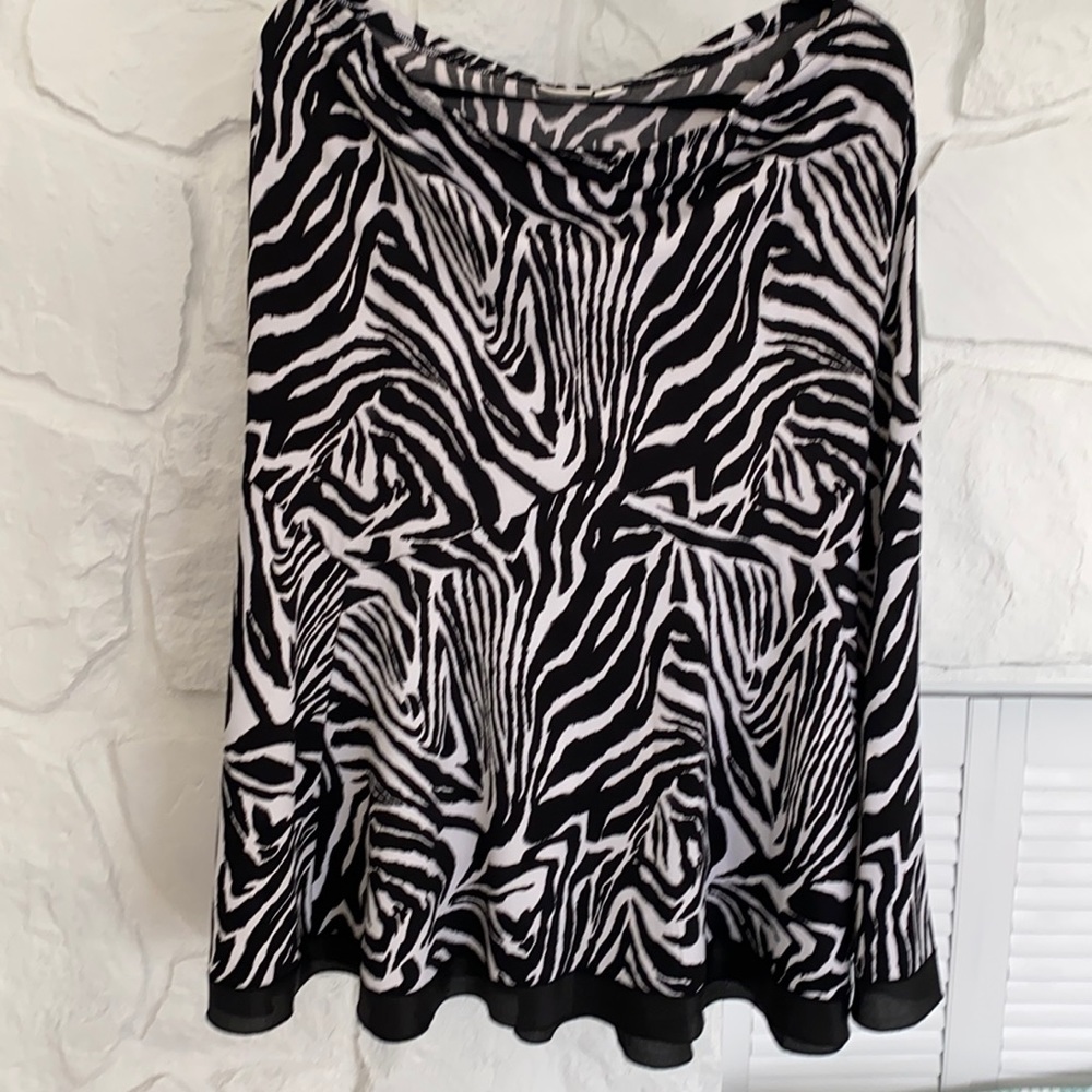Cato black white zebra print sheer trim L skirt